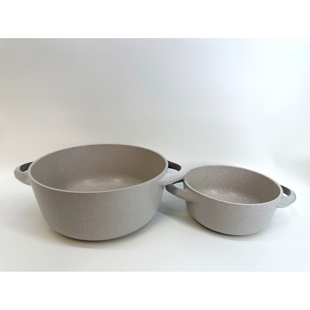 MasterClass Set 2 pc Gray speckled Ceramic Nonstick Casserole Pots  Pan 11in 8in